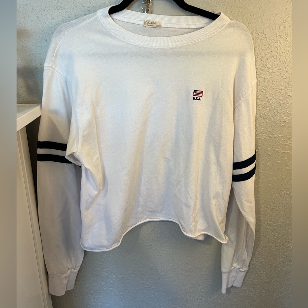 Pac Sun cozy crop long sleeve top with navy stripes